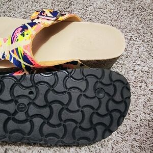 Rouge! Neon Multicolor Pattern Buckle Clog Slides